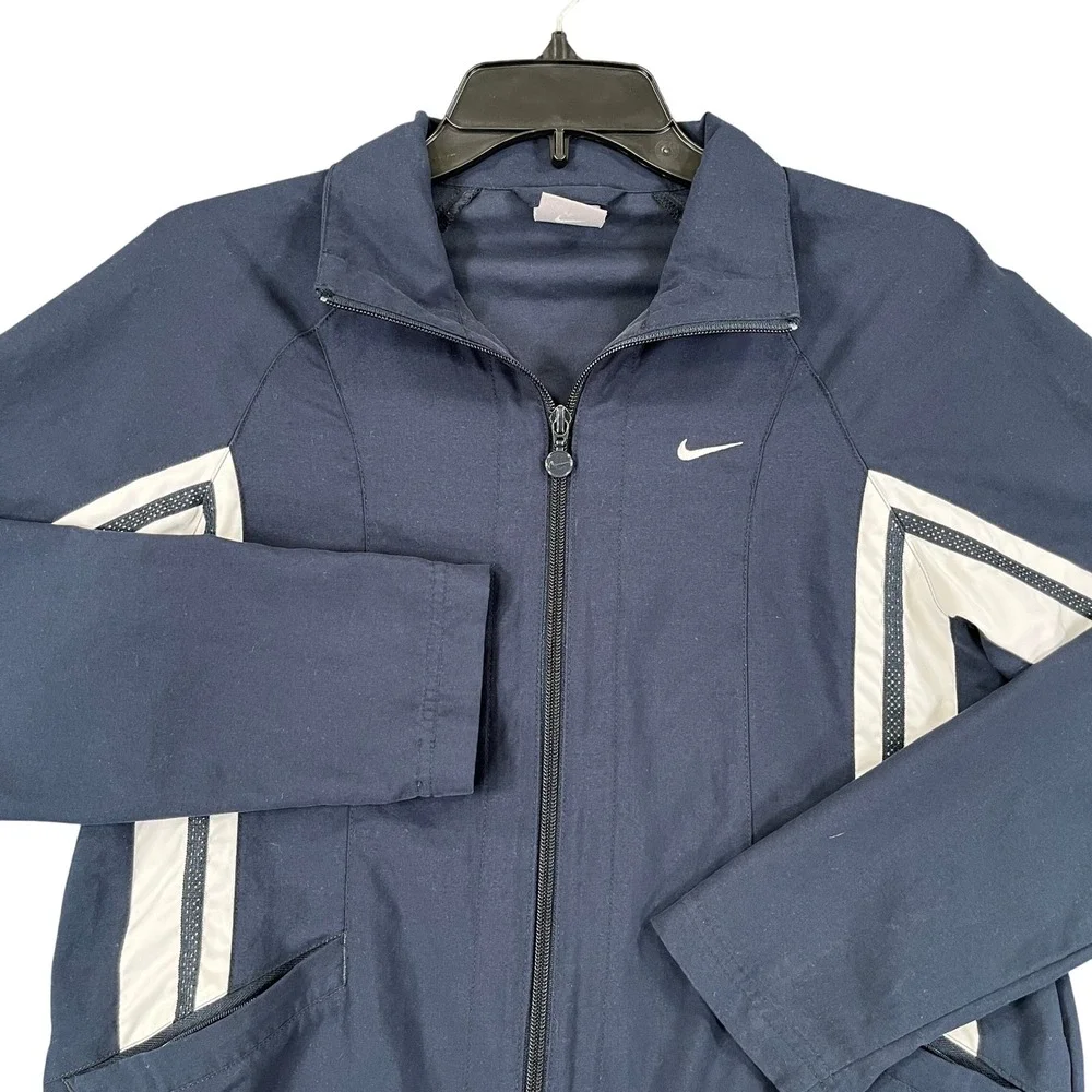 Nike Full Zip Track Jacket Women S Navy Blue White Stripe Athletic Activewear